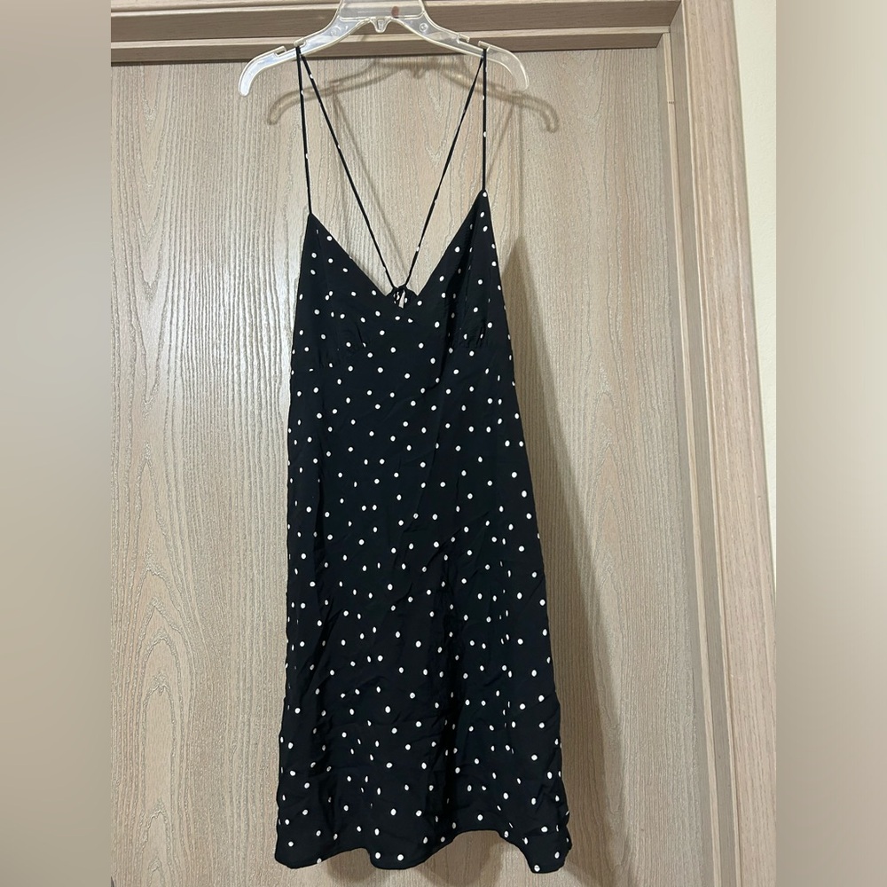 Madewell Women's Layton Black White Polkadot Mini Slip Dress Size 14 V-neck Ties